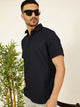 Navy Premium Spread Collar Textured Casual Shirt For Men