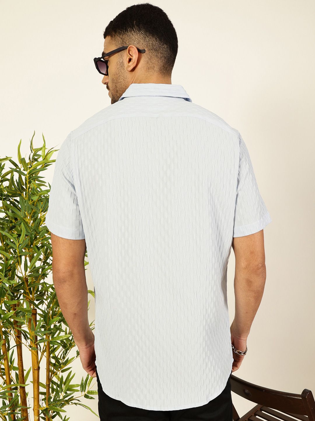 Sky Blue Premium Spread Collar Textured Casual Shirt For Men
