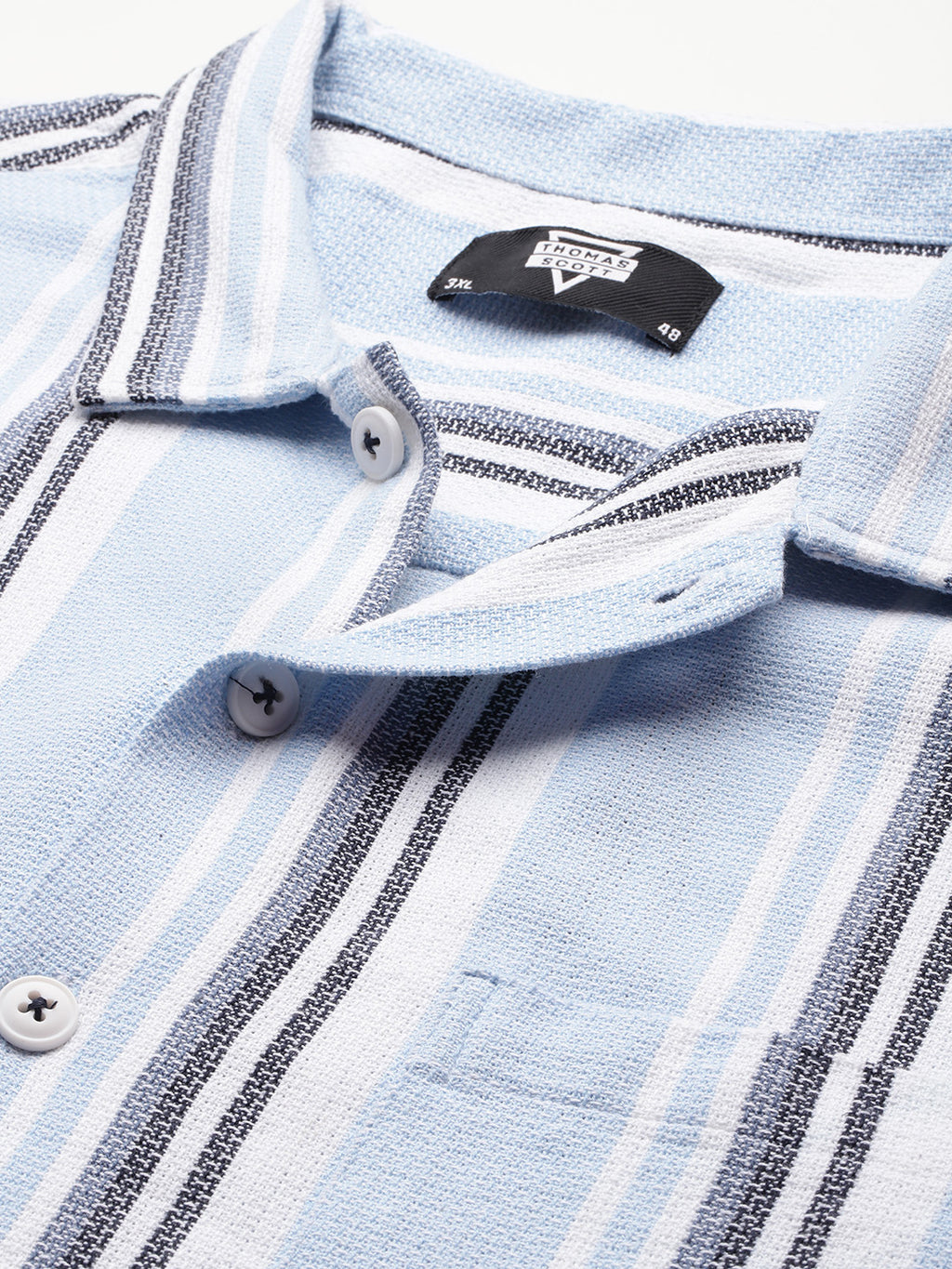 Thomas Scott Men Light Blue Plus Size Premium Striped Pure Cotton Casual Shirt