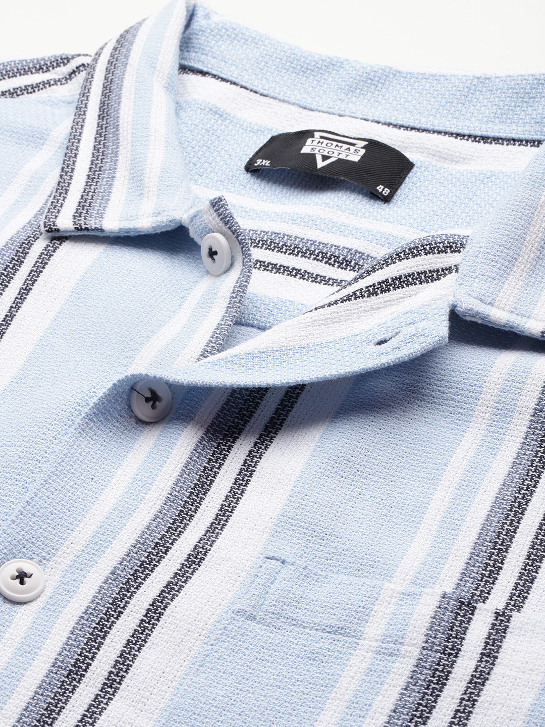 Thomas Scott Men Light Blue Plus Size Premium Striped Pure Cotton Casual Shirt