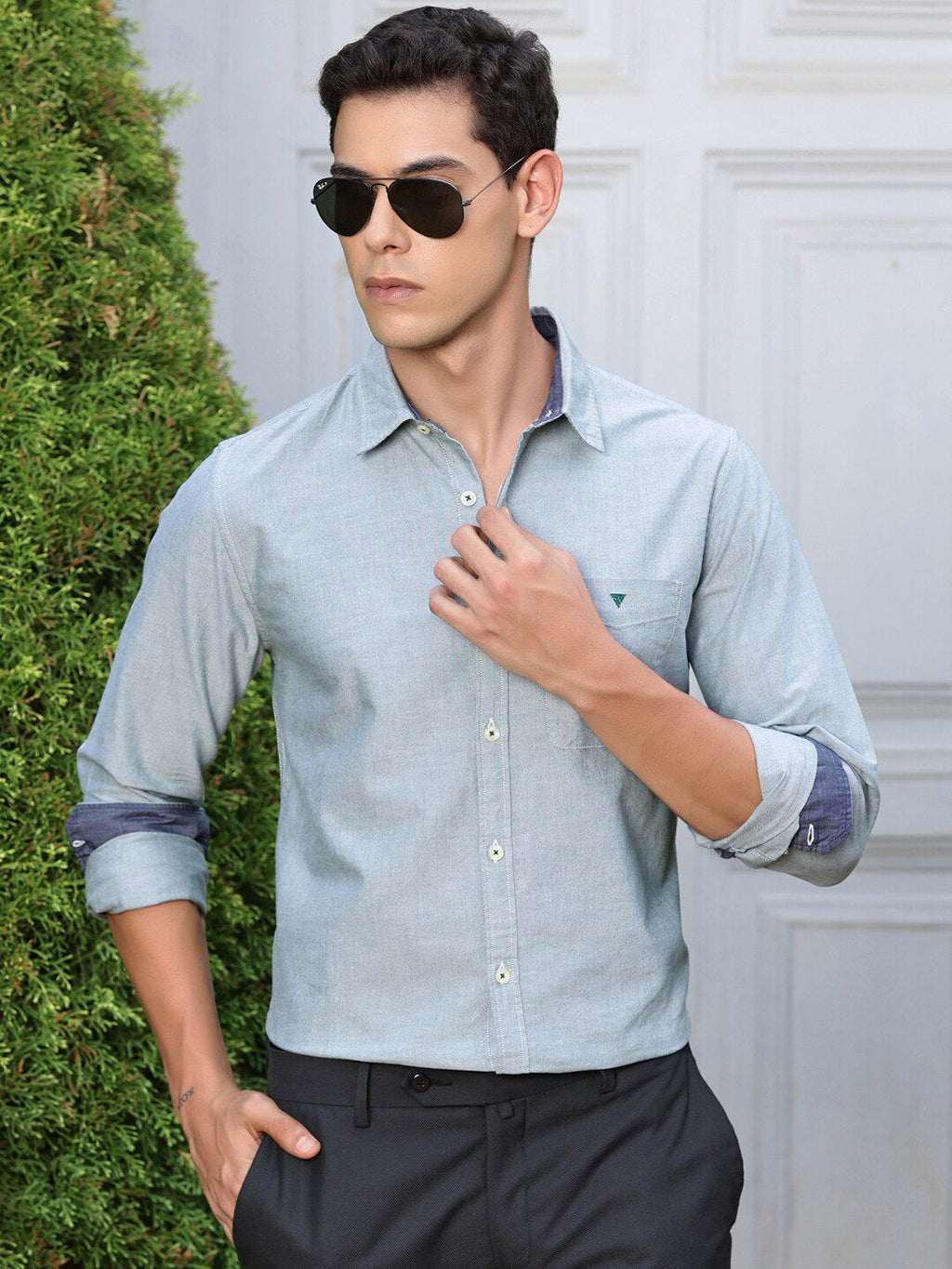 Bottle Green Premium Spread Collar Semiformal Shirt For Men