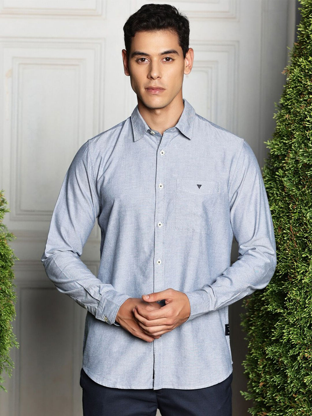 Navy Premium Spread Collar Semiformal Shirt For Men