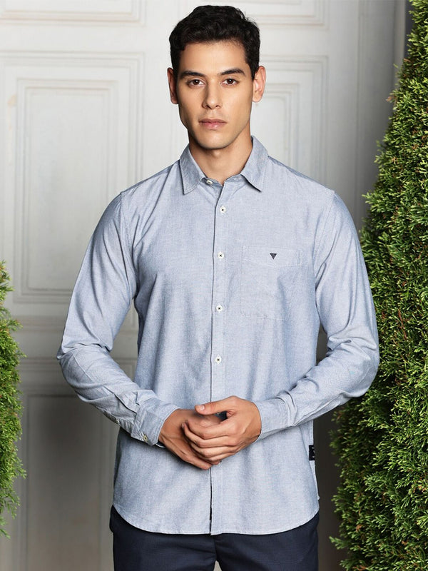 Navy Premium Spread Collar Semiformal Shirt For Men