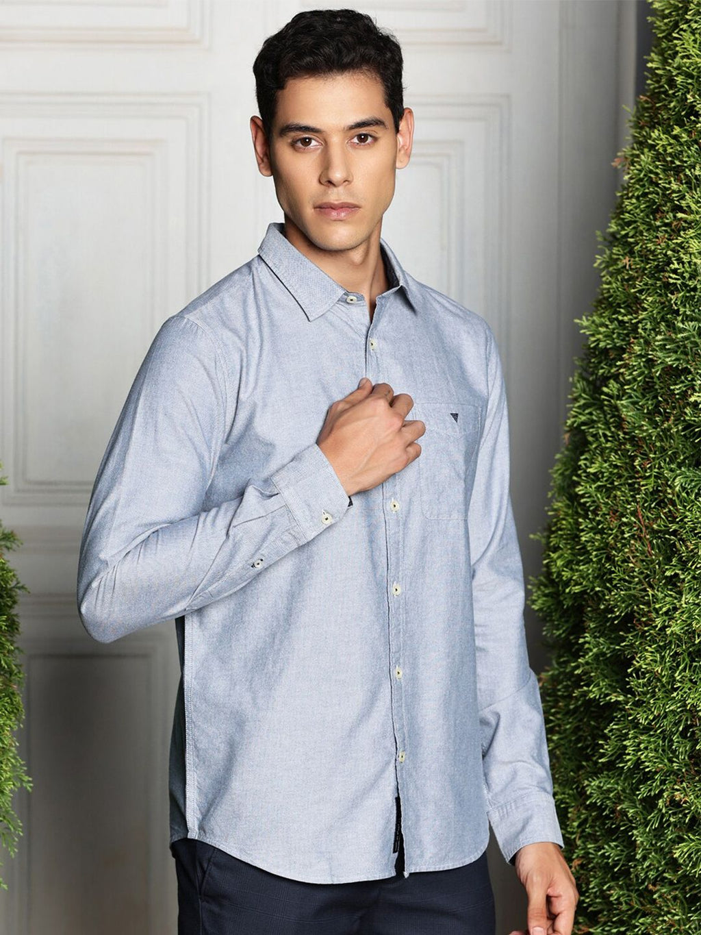Navy Premium Spread Collar Semiformal Shirt For Men