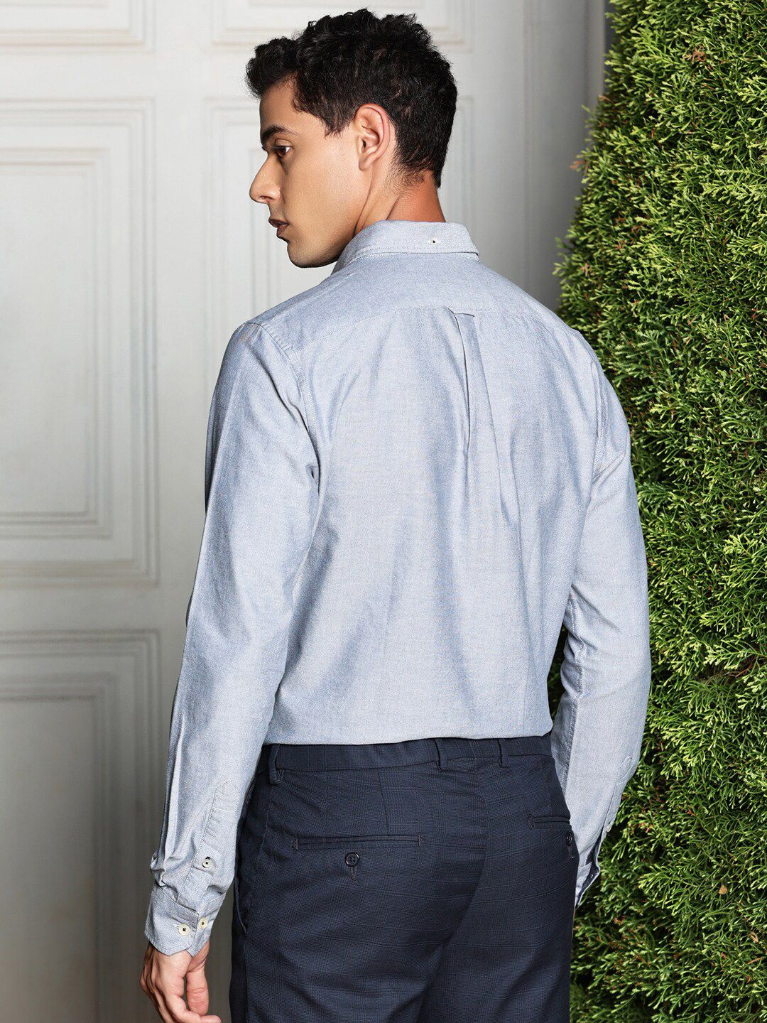 Navy Premium Spread Collar Semiformal Shirt For Men