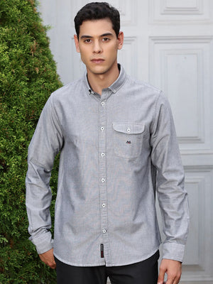 Black Premium Button-Down Collar Chambray Pure Cotton Casual Shirt For Men