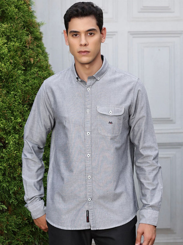 Black Premium Button-Down Collar Chambray Pure Cotton Casual Shirt For Men