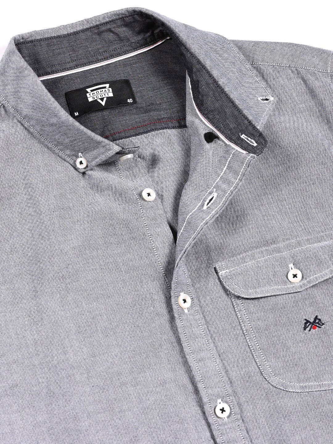 Black Premium Button-Down Collar Chambray Pure Cotton Casual Shirt For Men