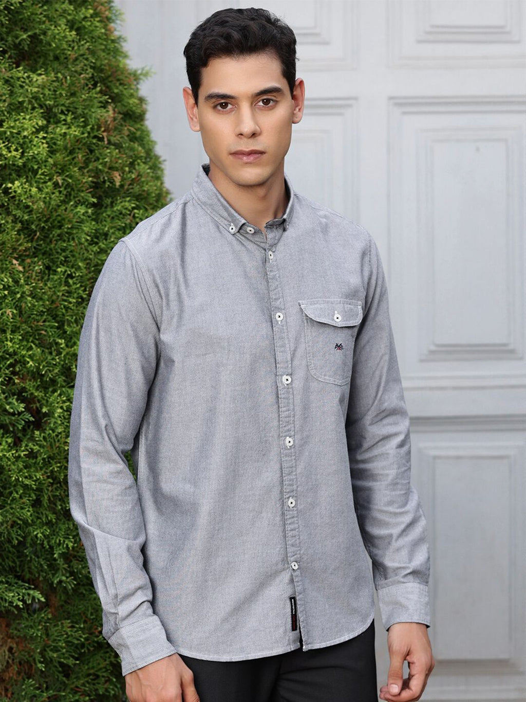 Black Premium Button-Down Collar Chambray Pure Cotton Casual Shirt For Men