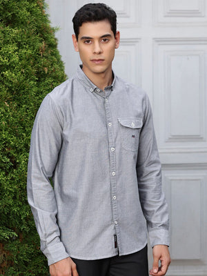 Black Premium Button-Down Collar Chambray Pure Cotton Casual Shirt For Men