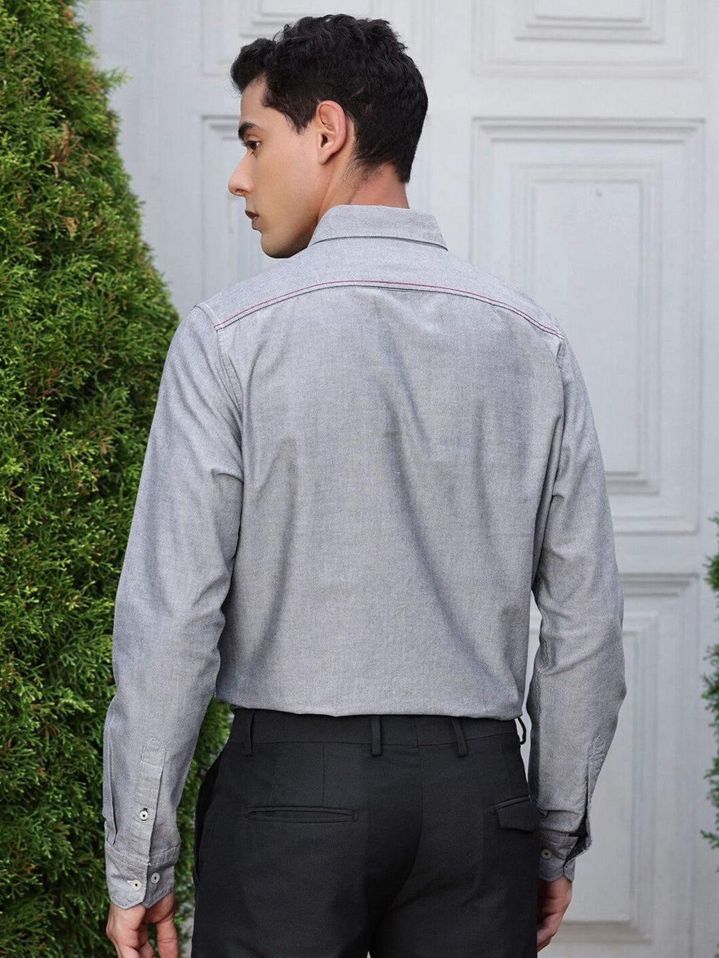 Black Premium Button-Down Collar Chambray Pure Cotton Casual Shirt For Men