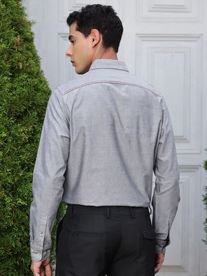 Black Premium Button-Down Collar Chambray Pure Cotton Casual Shirt For Men