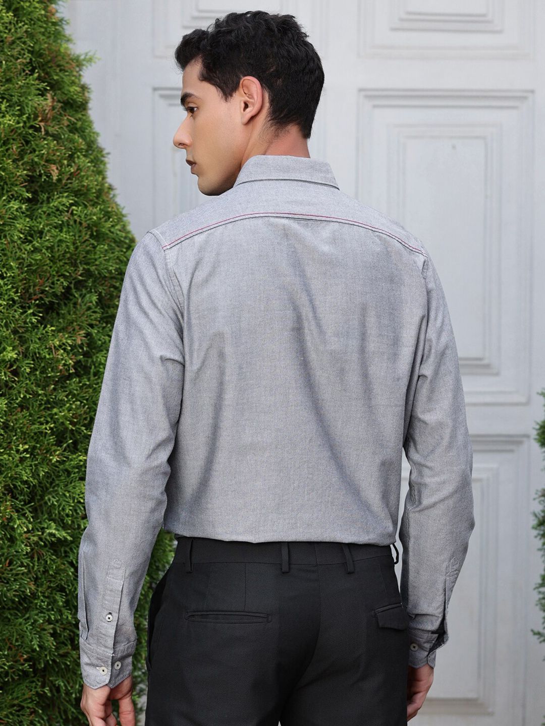 Black Premium Button-Down Collar Chambray Pure Cotton Casual Shirt For Men