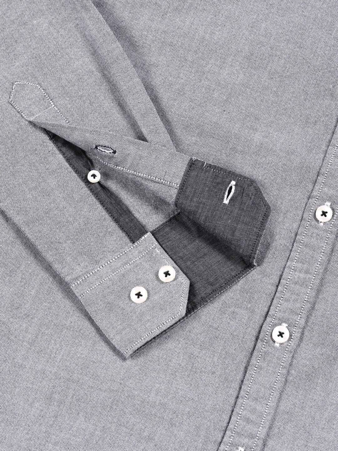 Black Premium Button-Down Collar Chambray Pure Cotton Casual Shirt For Men
