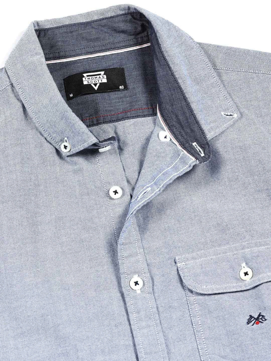 Navy Premium Regular Fit Long Sleeves Button-Down Collar Solid Cotton Casual Shirt For Men