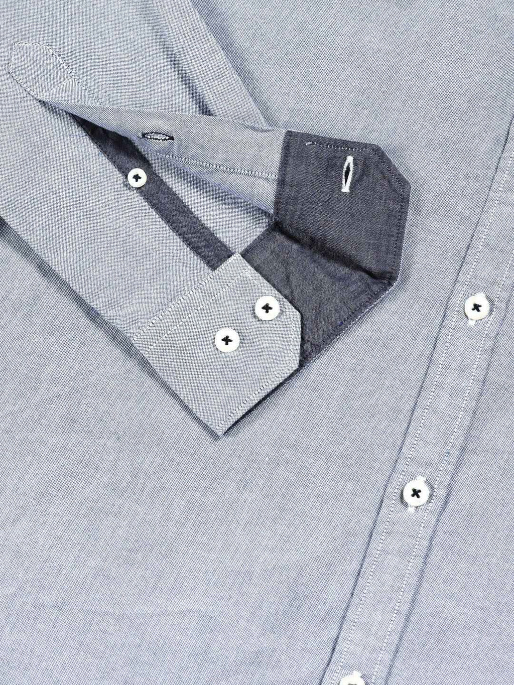 Navy Premium Regular Fit Long Sleeves Button-Down Collar Solid Cotton Casual Shirt For Men