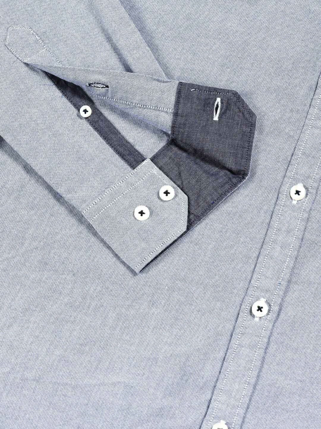 Navy Premium Regular Fit Long Sleeves Button-Down Collar Solid Cotton Casual Shirt For Men