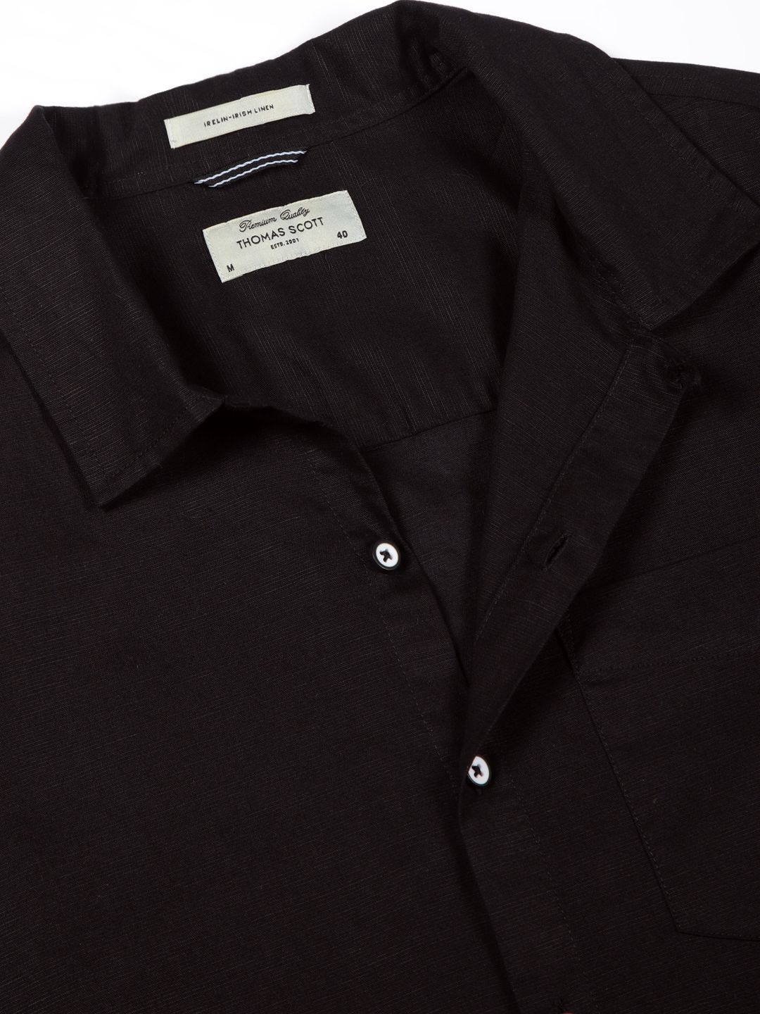 Black Smart Cotton Linen Casual Shirt For Men