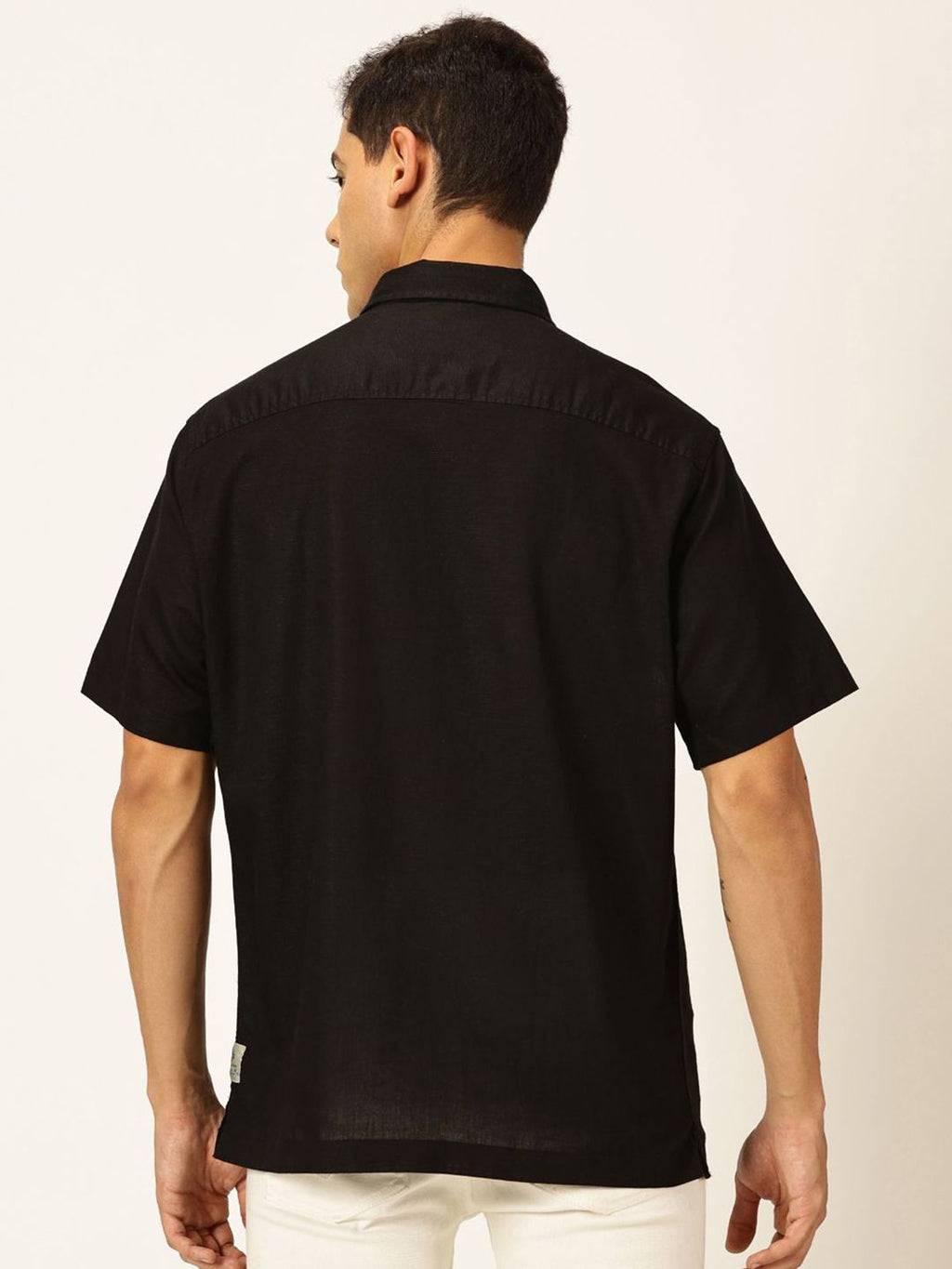 Black Smart Cotton Linen Casual Shirt For Men