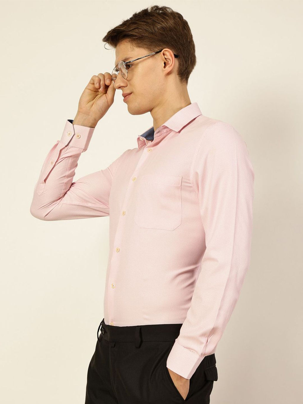 Pink Regular Fit Long Sleeves Checked Shirt