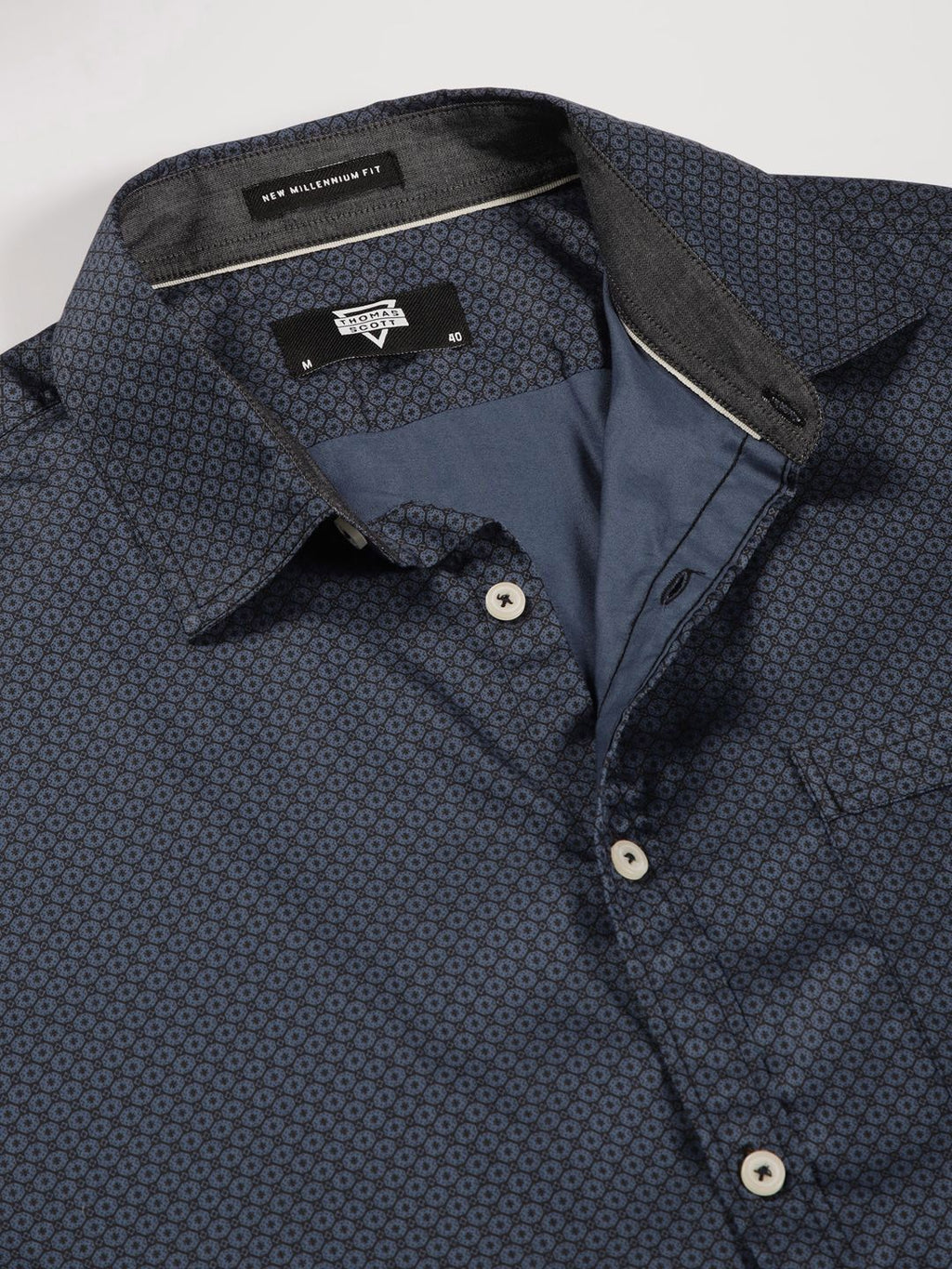 Men Navy Blue Regular Fit Cotton Shirt