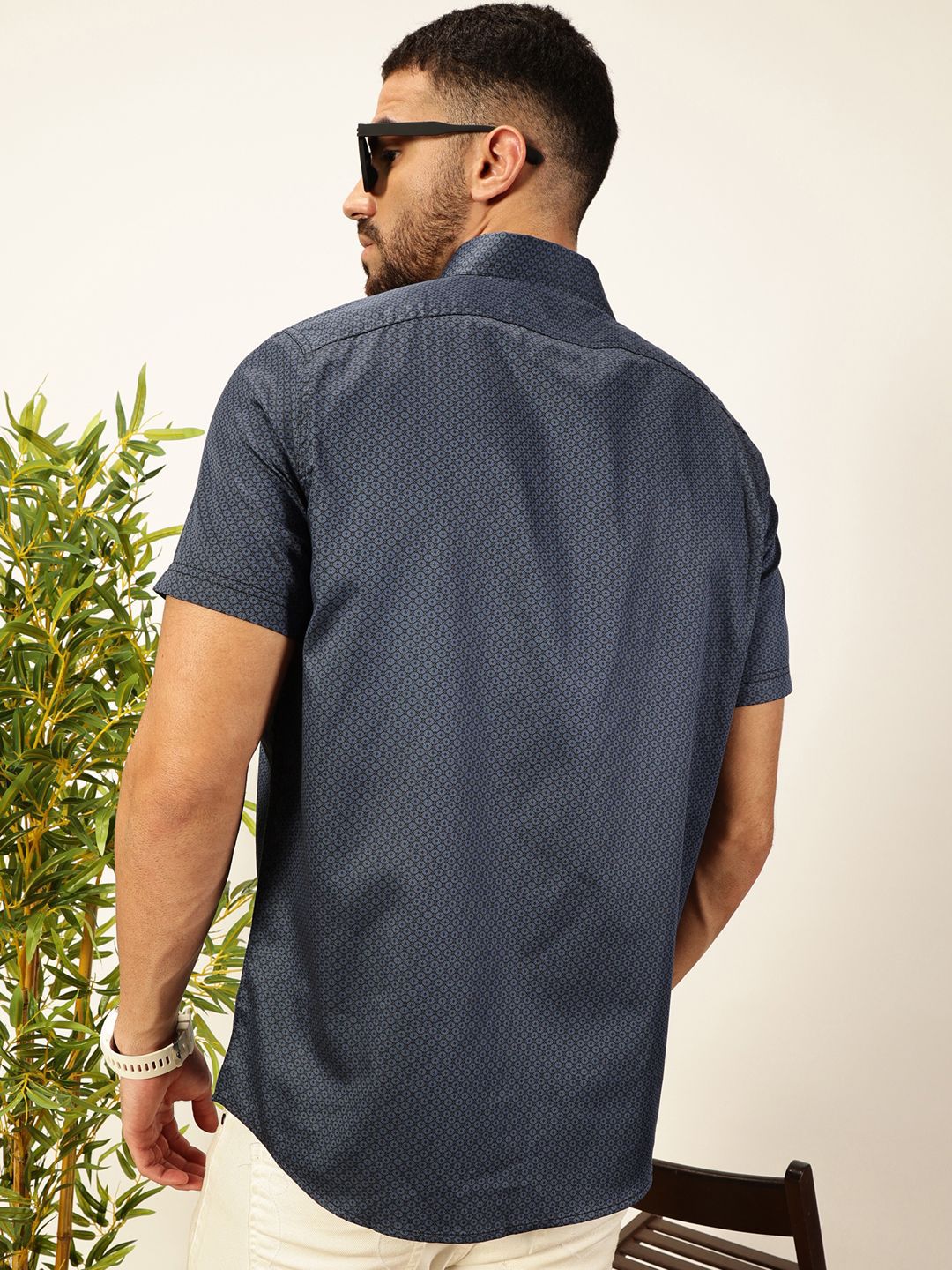 Men Navy Blue Regular Fit Cotton Shirt