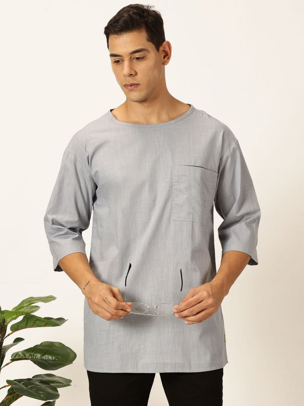 Light Grey Solid Pure Cotton Boxy T-shirt For Men