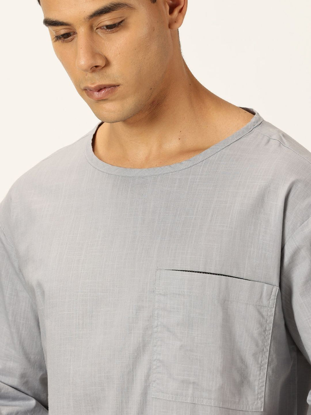 Light Grey Solid Pure Cotton Boxy T-shirt For Men