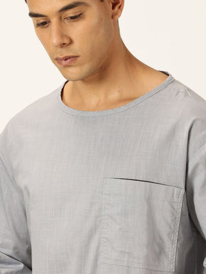 Light Grey Solid Pure Cotton Boxy T-shirt For Men
