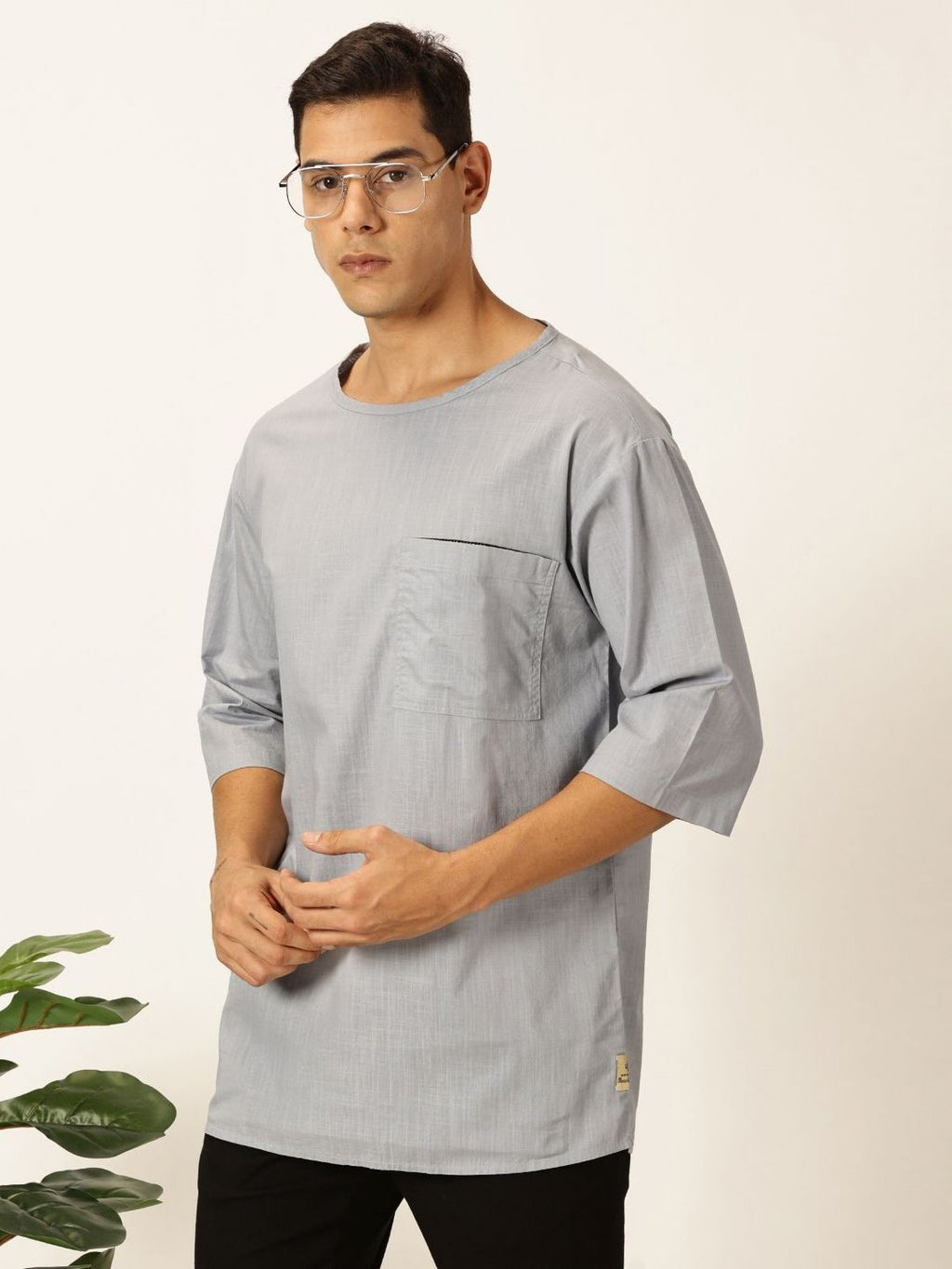 Light Grey Solid Pure Cotton Boxy T-shirt For Men