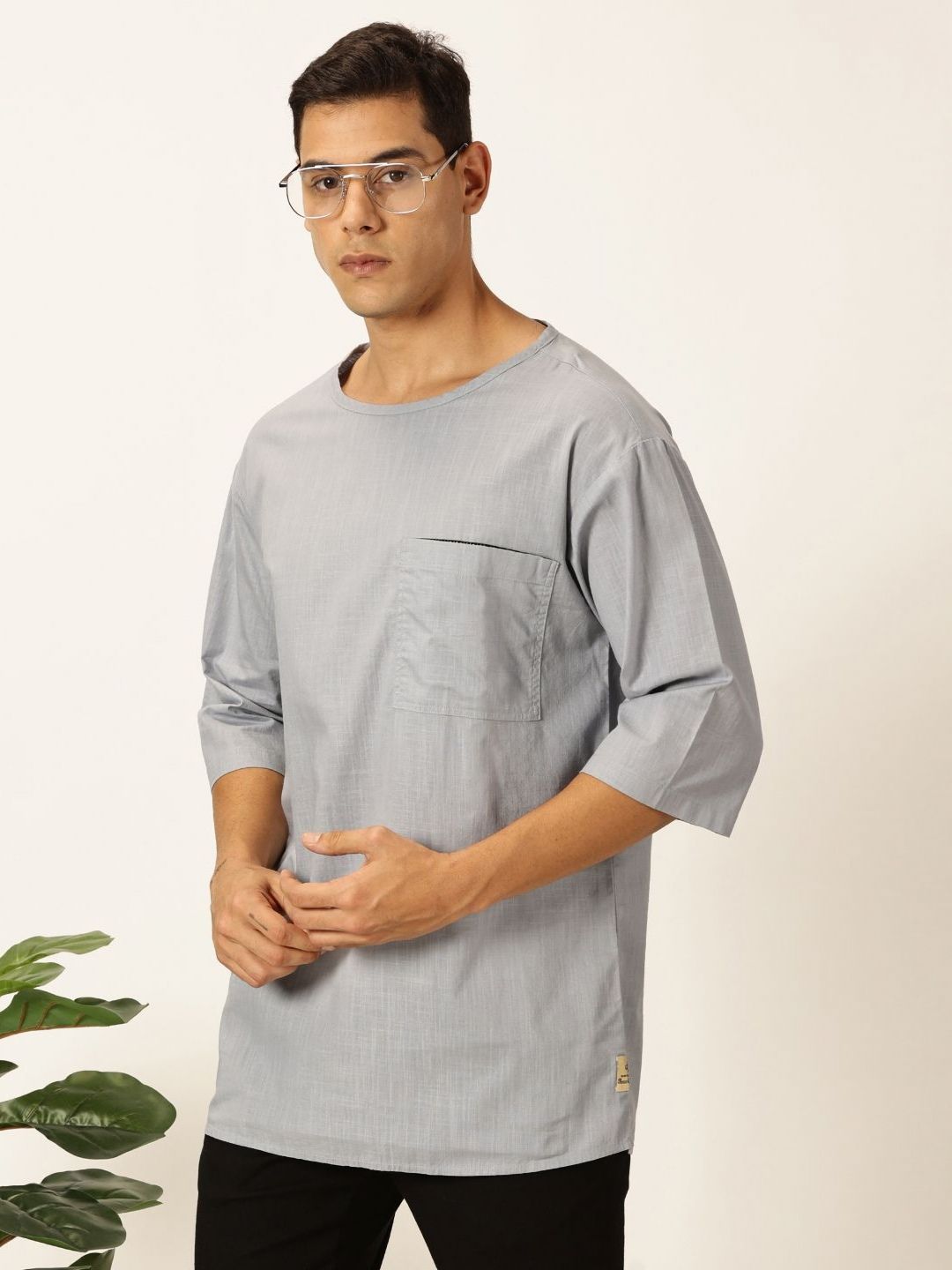 Light Grey Solid Pure Cotton Boxy T-shirt For Men