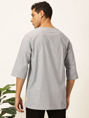 Light Grey Solid Pure Cotton Boxy T-shirt For Men