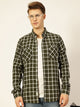 Olive Premium Slim Fit Gingham Checks Opaque Checked Casual Shirt For Men