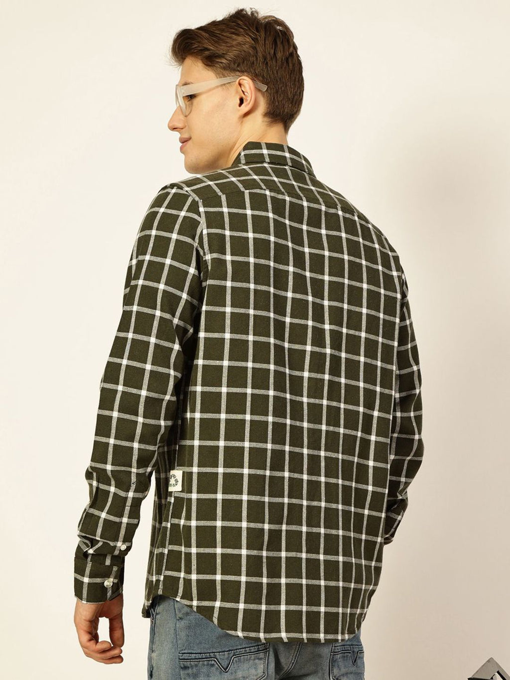 Olive Premium Slim Fit Gingham Checks Opaque Checked Casual Shirt For Men