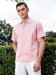 Pink Regular Fit Short Sleeves Spread Collar Embroidered Shirt For Men