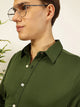 Bottle Green Slim Fit Long Sleeves Spread Collar Knit Casual Shirt