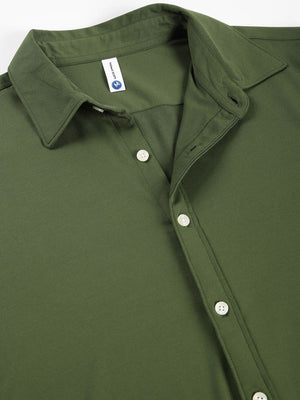 Bottle Green Slim Fit Long Sleeves Spread Collar Knit Casual Shirt