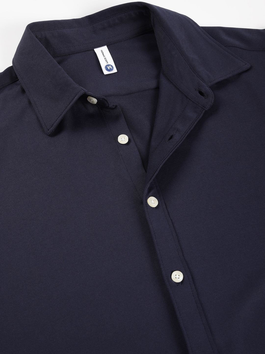 Men Navy Slim Fit Long Sleeves Spread Collar Knit Casual Shirt