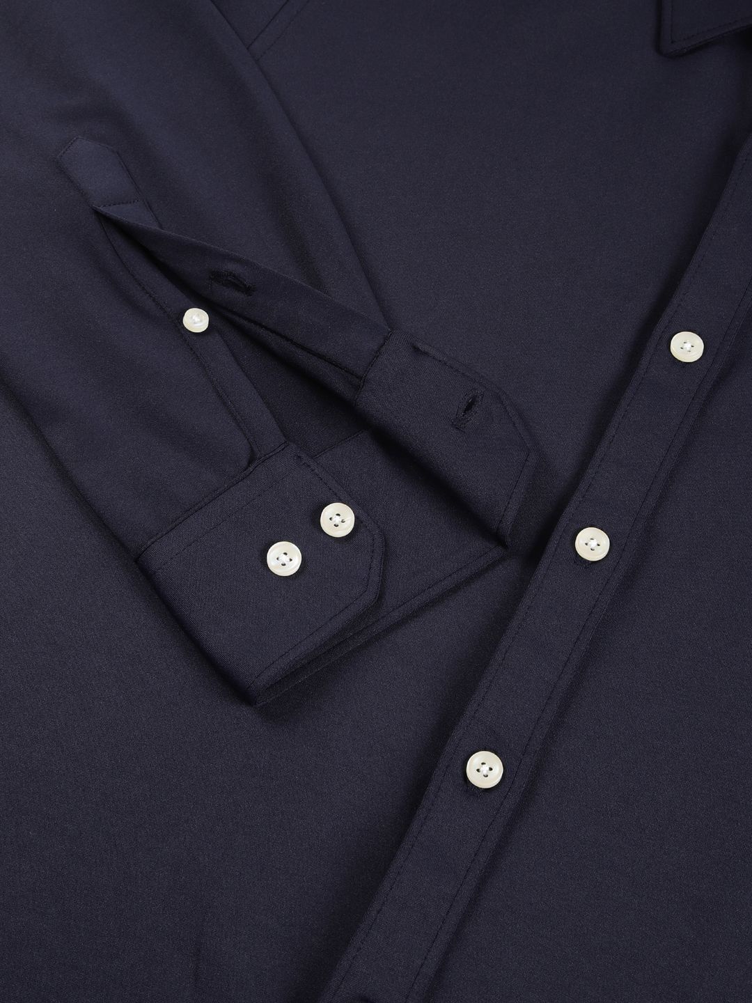 Men Navy Slim Fit Long Sleeves Spread Collar Knit Casual Shirt