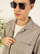 Light Grey Oversized Textured Twill Casual Shirt For Men