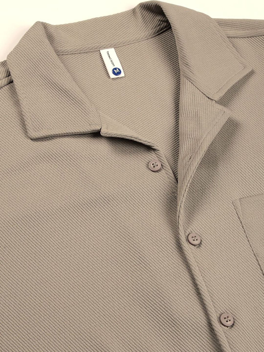 Light Grey Oversized Textured Twill Casual Shirt For Men