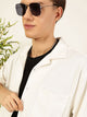 White Oversized Textured Twill Casual Shirt For Men