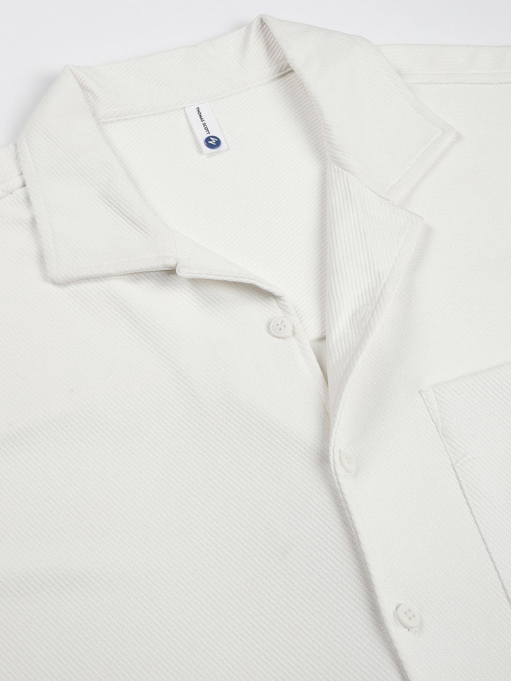 White Oversized Textured Twill Casual Shirt For Men