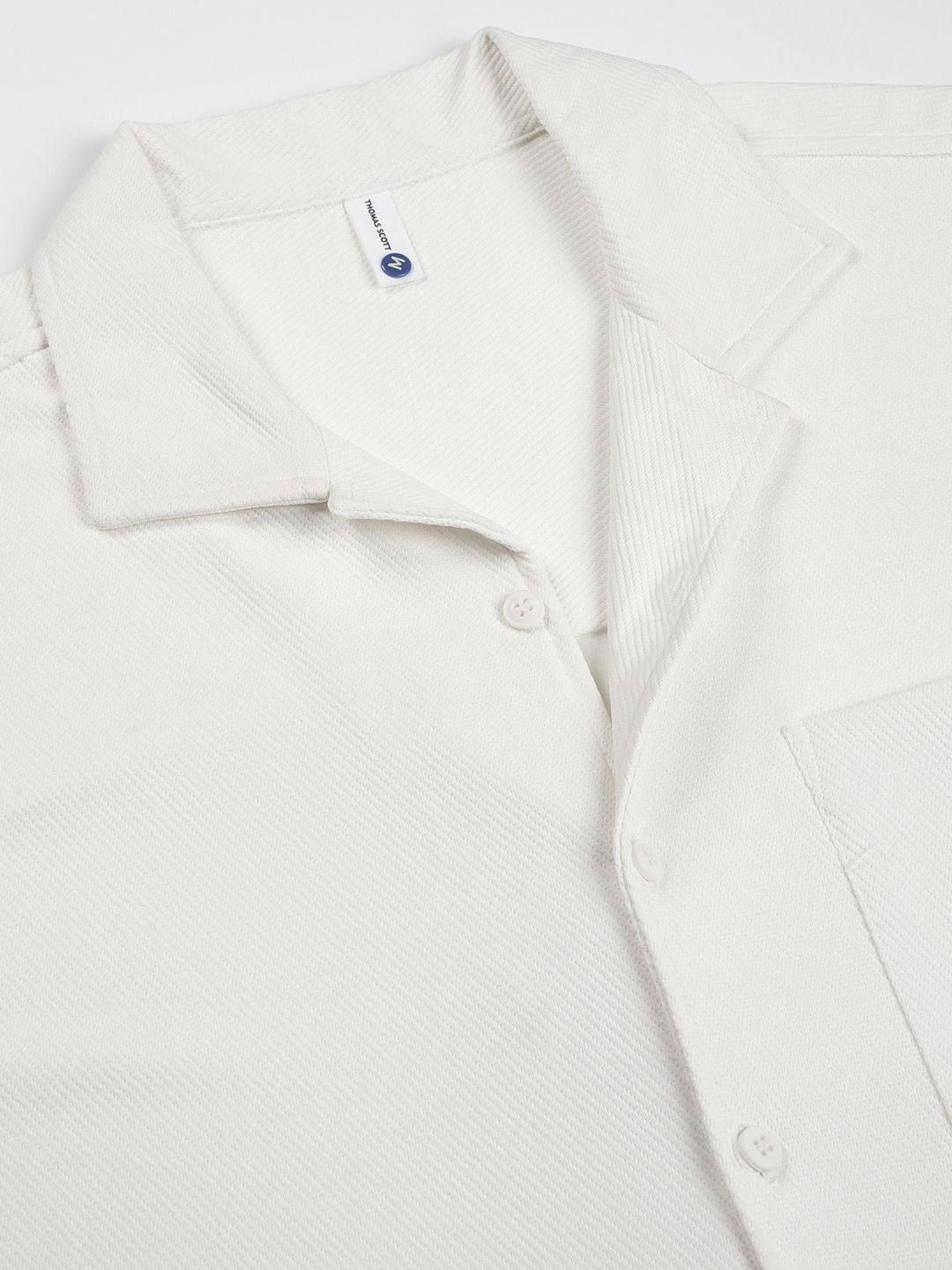 White Oversized Textured Twill Casual Shirt For Men