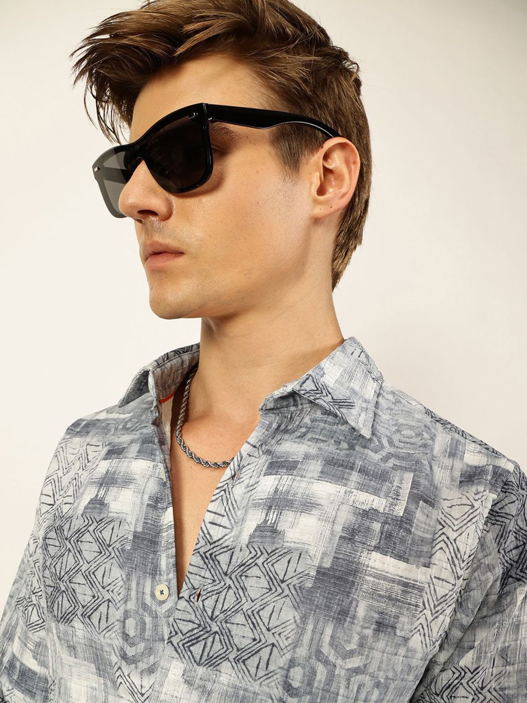 Blue Premium Slim Fit Opaque Printed Casual Shirt For Men