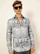 Blue Premium Slim Fit Opaque Printed Casual Shirt For Men