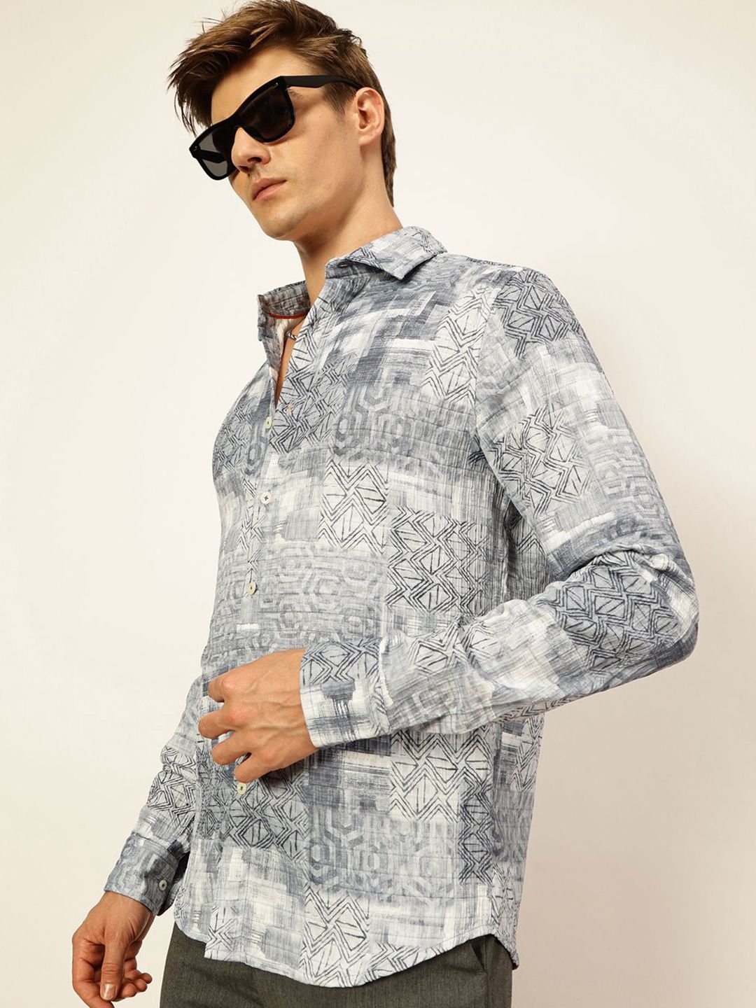 Blue Premium Slim Fit Opaque Printed Casual Shirt For Men