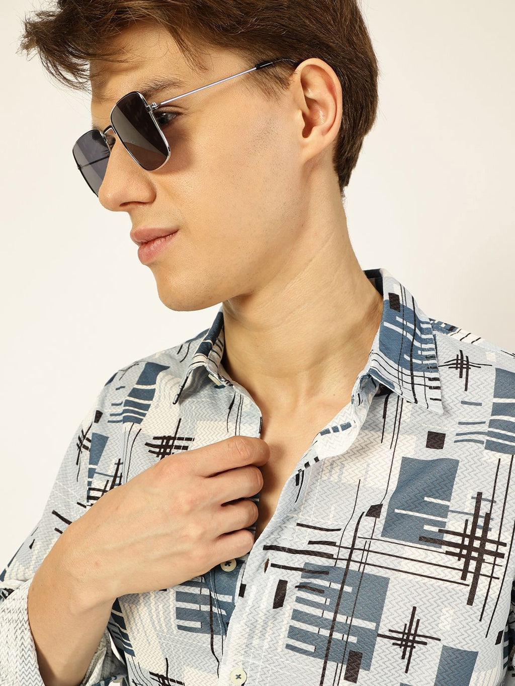 Blue Premium Graphic Printed Slim Fit Casual Shirt For Men