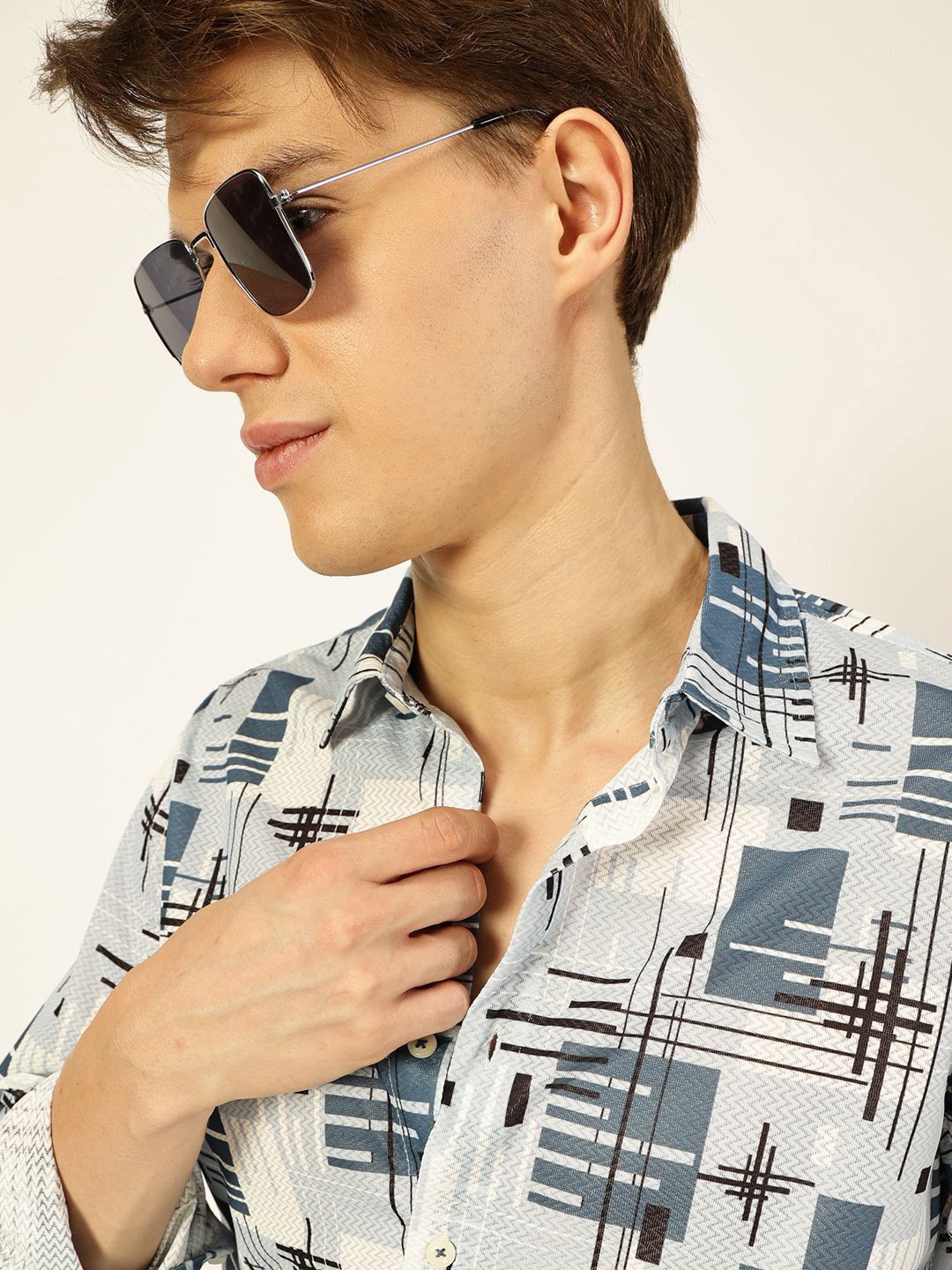 Blue Premium Graphic Printed Slim Fit Casual Shirt For Men