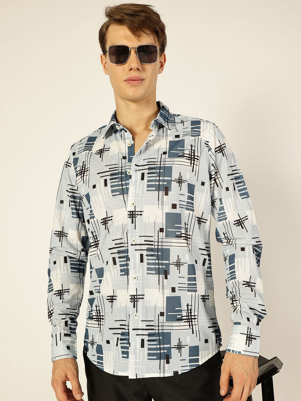 Blue Premium Graphic Printed Slim Fit Casual Shirt For Men